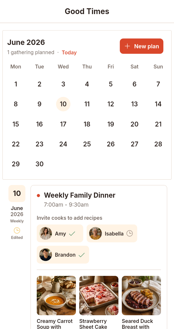 Dinner plan screenshot